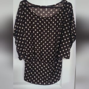 Brown and Cream Polka Dot Top Medium